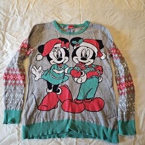 Disney Gray and Red Mickey & Minnie Crewneck Sweater